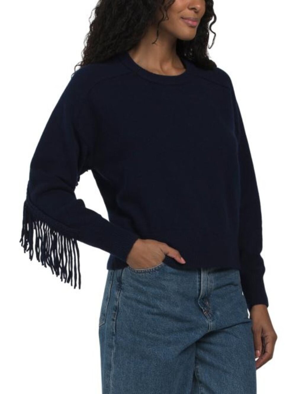 EQUIPMENT Wool Fringe Sleeve Crew Neck Sweater
